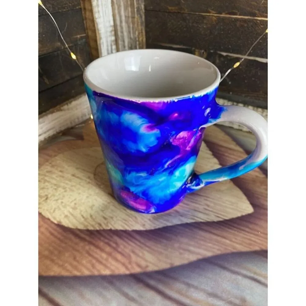 Butterfly Theme Coffee Tea Cup Mug Blue Pink Abstract Epoxy Resin Mug Handmade